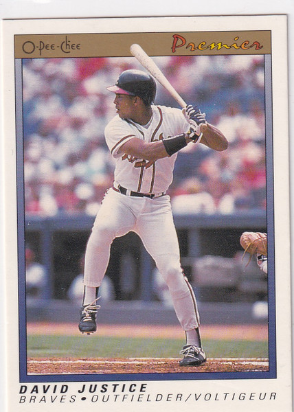 1991 O PEE CHEE #70 DAVID JUSTICE- ATLANTA BRAVES