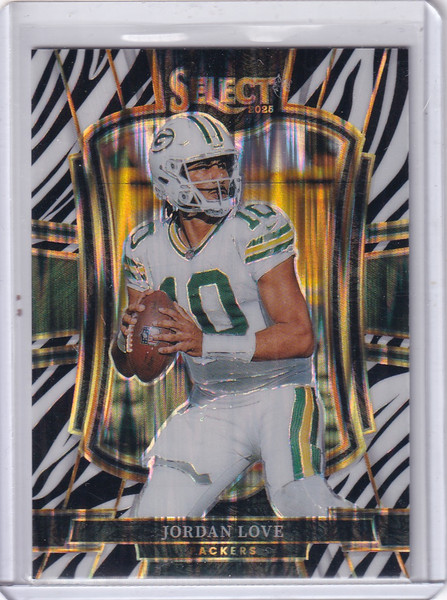 2025 Panini Select Zebra #168 Jordan Love - Green Bay Packers