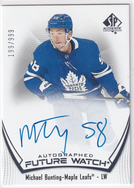 2021-22 SP AUTHENTIC #171 MICHAEL BUNTING FUTURE WATCH AUTO /999- MAPLE LEAFS