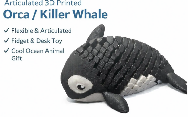 Articulated Orca Whale – 3D Printed Killer Whale Toy – Flexible Ocean Animal