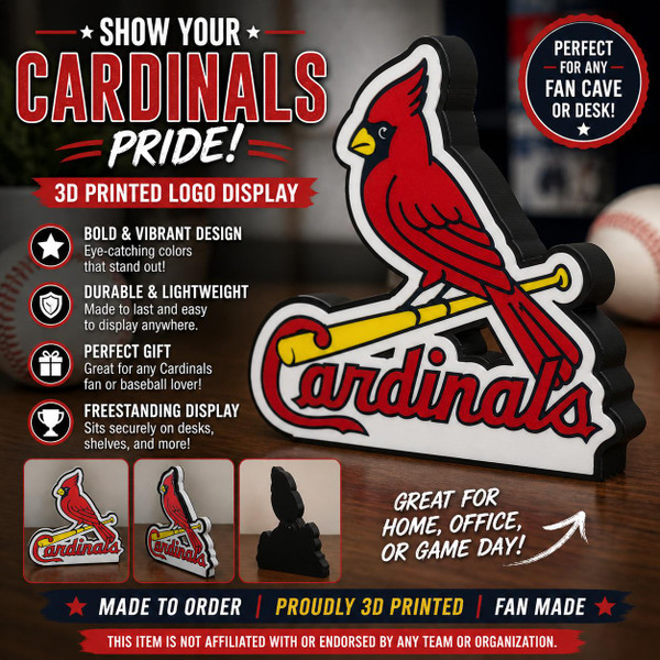 St Louis Cardinals Inspired 3D Printed Logo Display Baseball Fan Desk Decor Sign