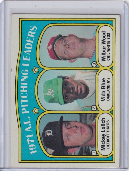 1972 Topps Baseball #94 1971 A.L. Pitching Leaders Lolich / Blue / Wood