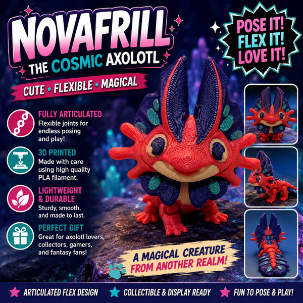 Articulated Axolotl Dragon 3D Printed Flex Toy Cute Fantasy Salamander Desk Pet Gift