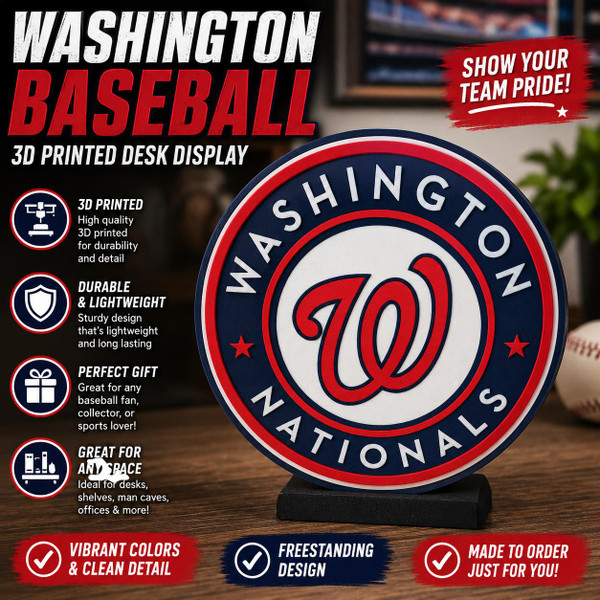 Washington Baseball Logo 3D Printed Desk Display Shelf Decor Man Cave Fan Gift