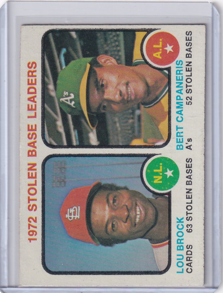 1973 Topps Baseball #64 1972 Stolen Base Leaders - Lou Brock / Bert Campaneris