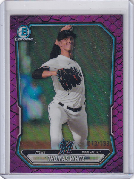 2026 Bowman Chrome Fuchsia Reptilian #BCP-80 Thomas White 013/199 - Marlins