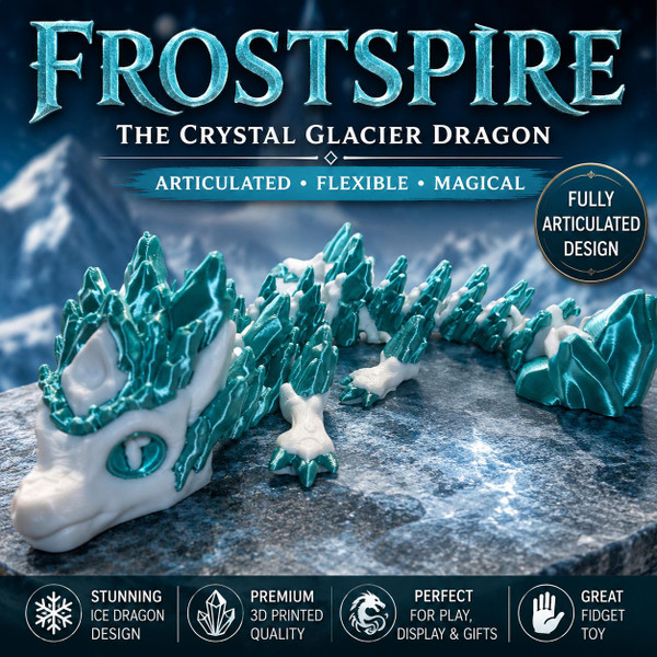 Crystal Glacier Dragon Articulated 3D Printed Ice Dragon Flexible Fidget Toy