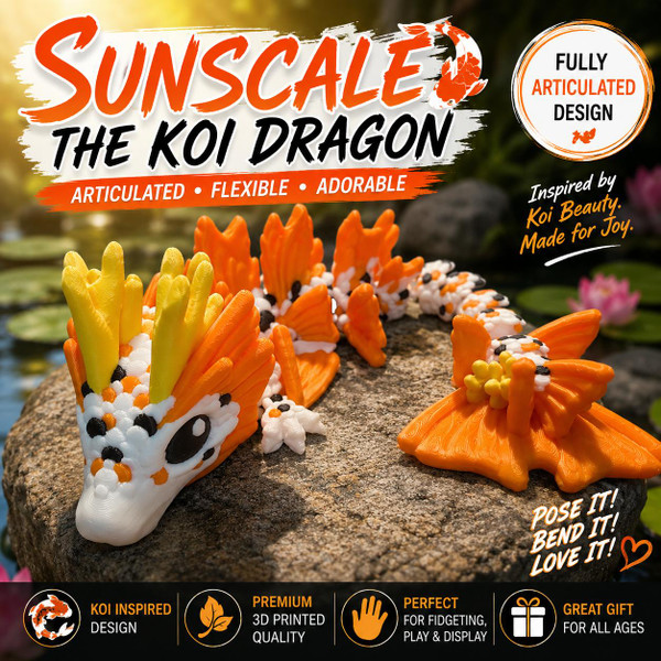 Articulated Koi Dragon 3D Printed Flexible Fantasy Fish Dragon Fidget Desk Toy