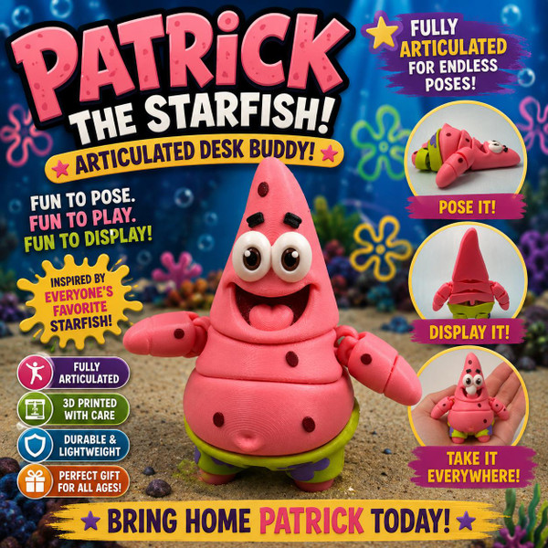 Patrick Star Inspired Articulated Figure 3D Printed Poseable Desk Toy