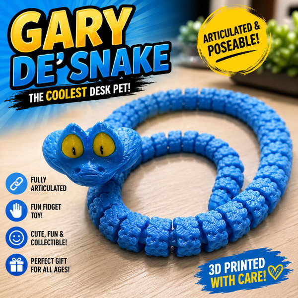 Gary De'Snake 3D Printed Articulated Flexi Snake Fidget Desk Pet Toy Gift Blue