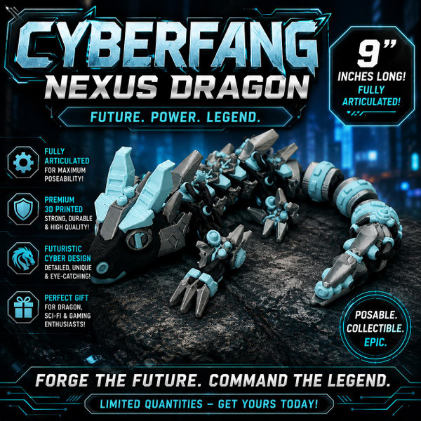 Cyberfang Nexus Dragon Articulated 3D Printed Cyberpunk Mechanical Dragon