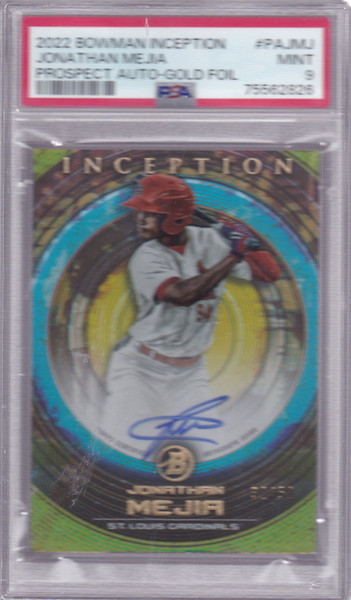 2022 Bowman Inception #PAJMJ Jonathan Meija AUTO Gold Foil /50 PSA 9
