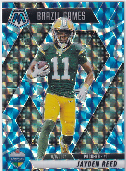2025 MOSAIC #264 JAYDEN REED BRAZIL GAMES BLUE REACTIVE- GREEN BAY PACKERS