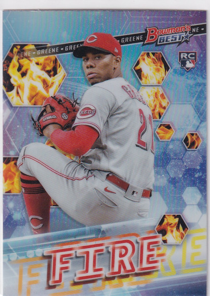 2022 BOWMAN BEST #EE-13 HUNTER GREENE FIRE REFRACTOR- CINCINNATI REDS