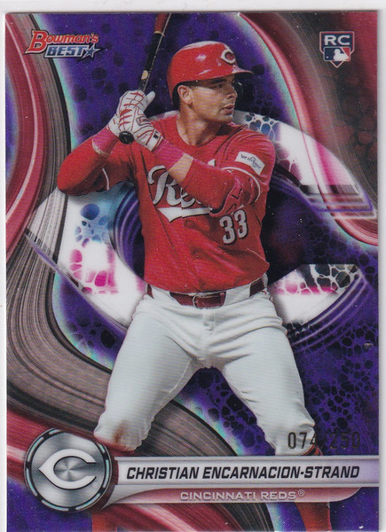 2024 BOWMAN BEST #21 CHRISTIAN ENCARNACION STRAND PURPLE 74/250- CINCINNATI REDS