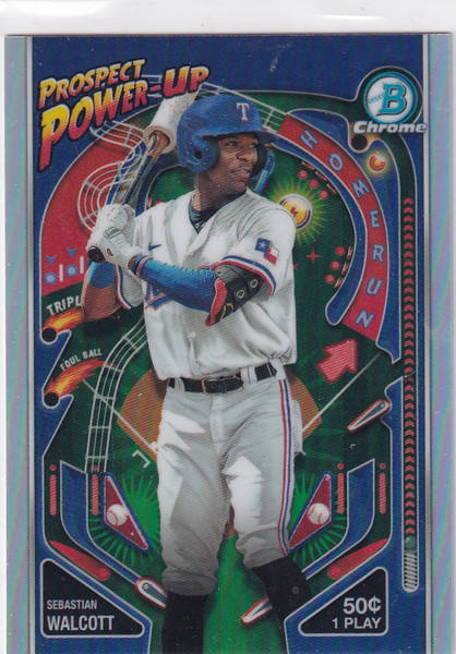 2024 BOWMAN CHROME #PP-20 SEBASTIAN WALCOTT POWER UP REFRACTOR- TEXAS RANGERS