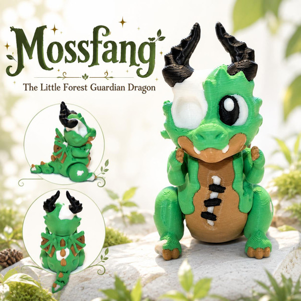Mossfang Green Forest Dragon 3D Printed Fantasy Figurine Cute Dragon Gift