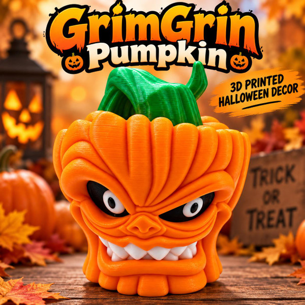 GrimGrin 3D Printed Angry Pumpkin Halloween Decor Spooky Pumpkin Figure