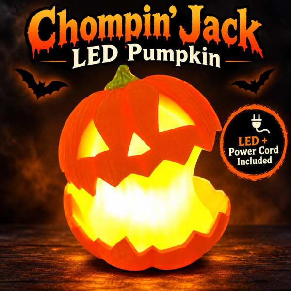 3D Printed Chompin Jack LED Pumpkin Light Halloween Decor w/ Power Cord