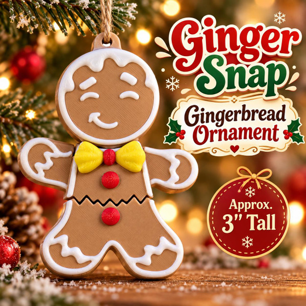 Ginger Snap Gingerbread Man 3D Printed Christmas Tree Ornament 3"