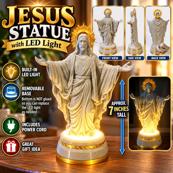 Jesus Statue LED Light 3D Printed Christian Religious Decor 7 Inch Lighted
