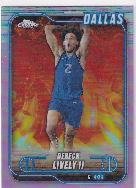 2025 TOPPS CHROME #114 DERECK LIVELY PINK REFRACTOR- DALLAS MAVERICKS
