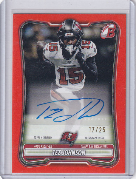 2026 Bowman Football Orange Paper Auto #BPA-TJ Tez Johnson 17/25 - Buccaneers