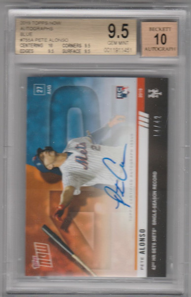 2019 Topps Now Autographs 755A 42nd HR Blue Pete Alonso BGS 9.5 14/42