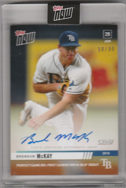 2019 Topps Now Auto 453A Brendan McKay Perfect Game Bid Tampa Bay Rays 58/99