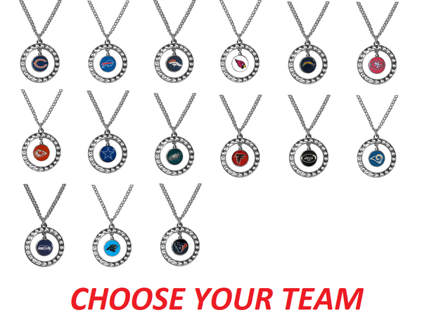 NFL Football Team Logo Womens Ladies Rhinestone Hoop Necklace Pick Your Team