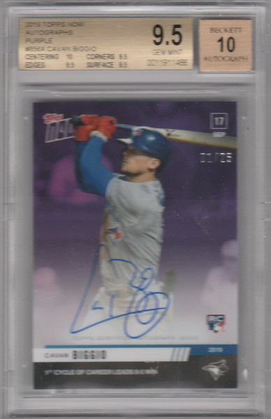 2019 Topps Now Autographs Purple #856A Cavan Biggio BGS 9.5 01/25 Blue Jays