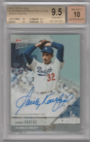 2019 Topps Now Customer Appreciation Auto Sandy Koufax BGS 9.5 PLATINUM DODGERS