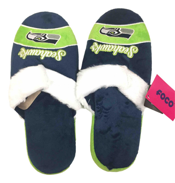 Seattle Seahawks Womens Stripe Logo Slippers