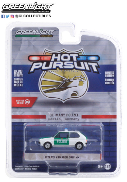 Greenlight 1:64 Hot Pursuit Series 36 1974 VW Golf MK1 German Polizei