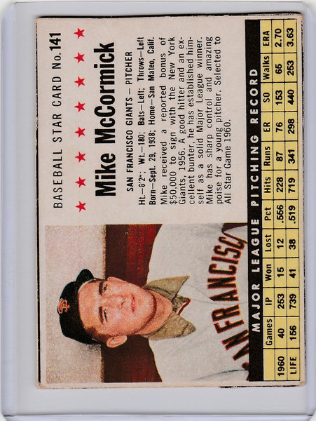 1961 Post #141 Mike McCormick San Francisco Giants EX