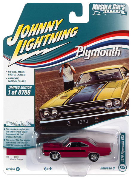 Johnny Lightning JLMC027 Muscle Car VER A 1970 Plymouth GTX Moulin Rouge