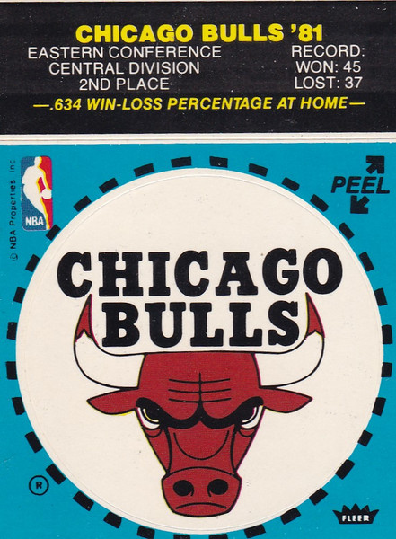 1980-81 Fleer NBA Basketball Sticker Chicago Bulls team ('81) Green Border Back