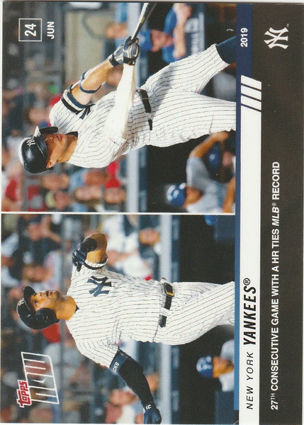 2019 TOPPS NOW #431 NEW YORK YANKEES 27 GAMES WITH HR TIES MLB RECORD
