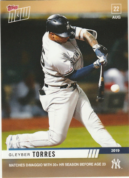 2019 TOPPS NOW #734 GLEYBER TORRES 30TH HOME RUN NEW YORK YANKEES