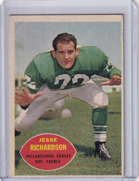 1960 Topps Football # 91 Jesse Richardson - Philadelphia Eagles