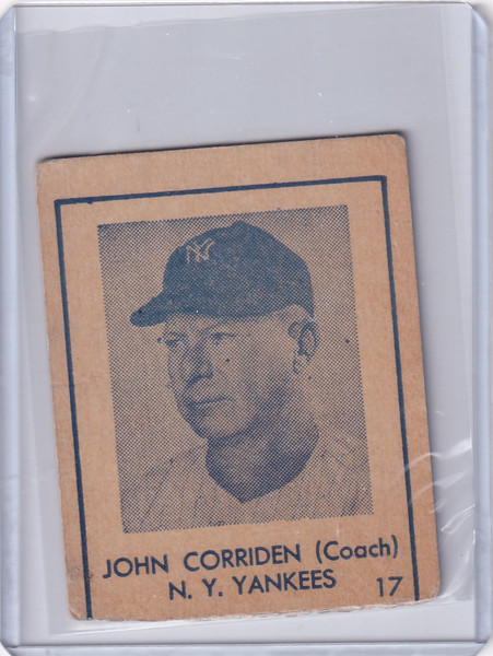 1948 R346 Blue Tint #17 John Corriden New York Yankees