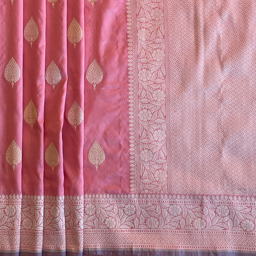 Baby Pink Silver Banarasi.    SAR00348