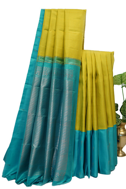 Lime Green with pleasant blue Kanchipuram saree SARLW00507