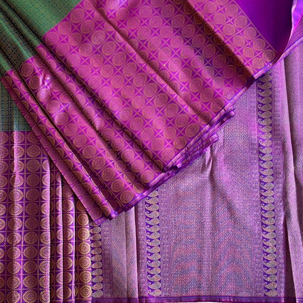 Sea Green and Purple Designer Kanchipuram  saree   SAR00334