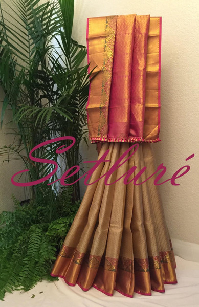 Beige n Pink Kanchipuram saree  SAR00337