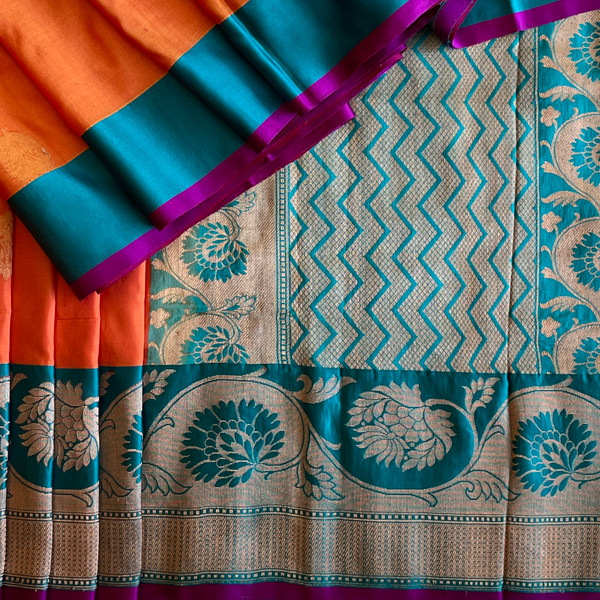 Orange n Teal Banarasi     SAR00343