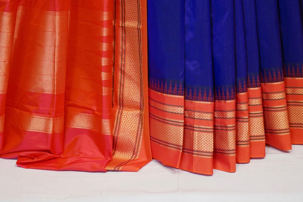 Rich Blue and Orange Ilkal saree