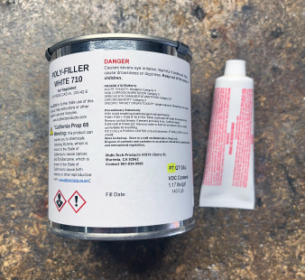 Pint Size PF710-P Poly Filler: Fiberglass composite filler, Bathware repair filler, White rigid filler, FRP composite filler, Gelcoat and acrylic filler, Marine and automotive repair filler, Deep gouge and crack filler, Minimal shrinkage filler, Epoxy fast-cure filler, Industrial repair filler, Cultured marble and porcelain enamel filler, Pre-refinish repair filler, Chip and fabricating filler, Multi-talented composite repair filler