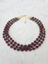 Triple Red Czech Glass Necklace