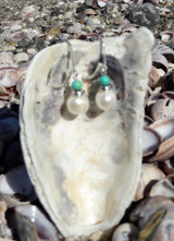 Freshwater Pearl Round & Turquoise Earrings (Silver 925)